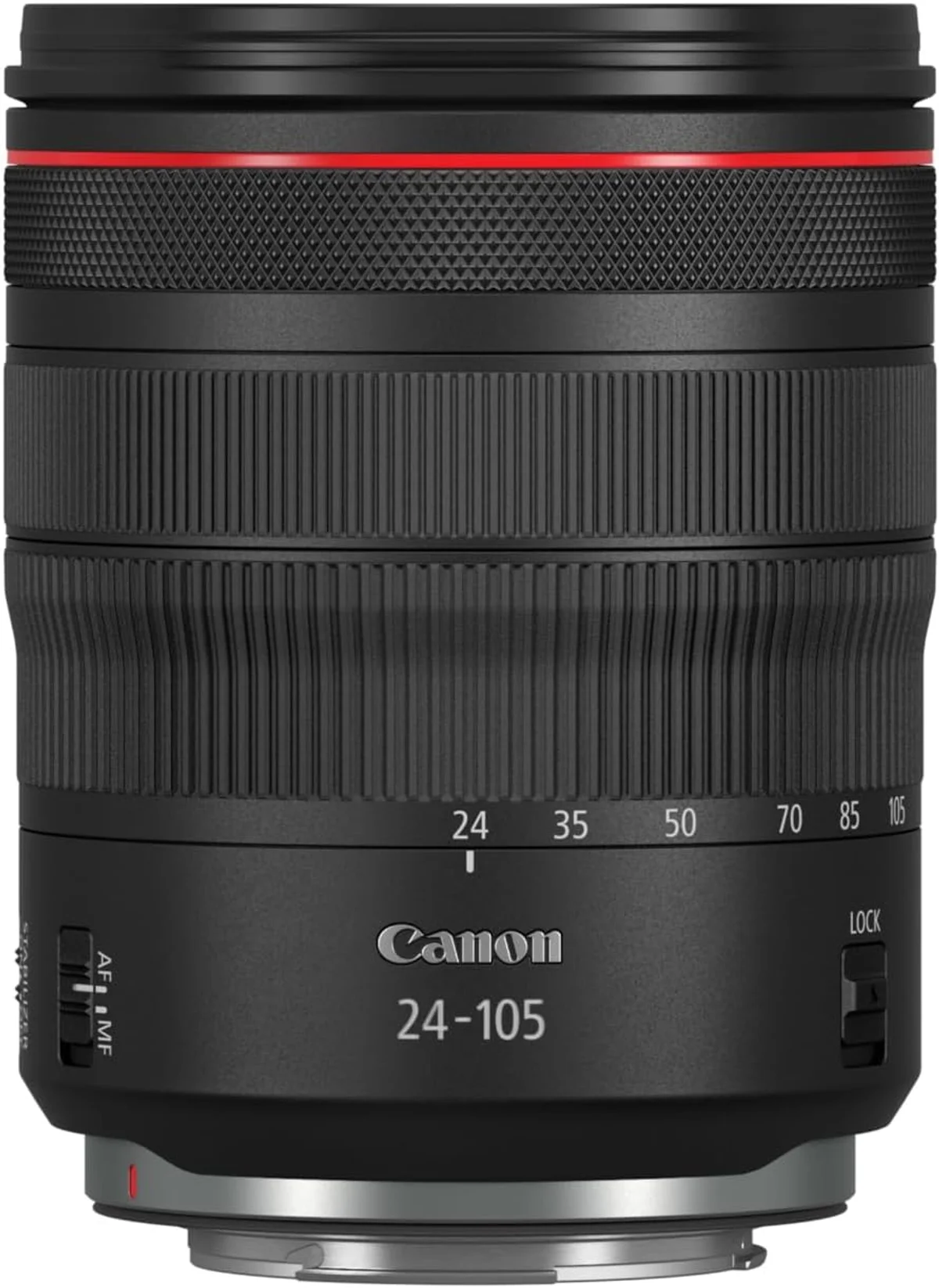 Canon RF 24-105mm f/4L IS USM with 5-stop optical image stabilization, a lens that pairs with Canon IBIS bodies for coordinated dual IS delivering up to 6 stops of correction